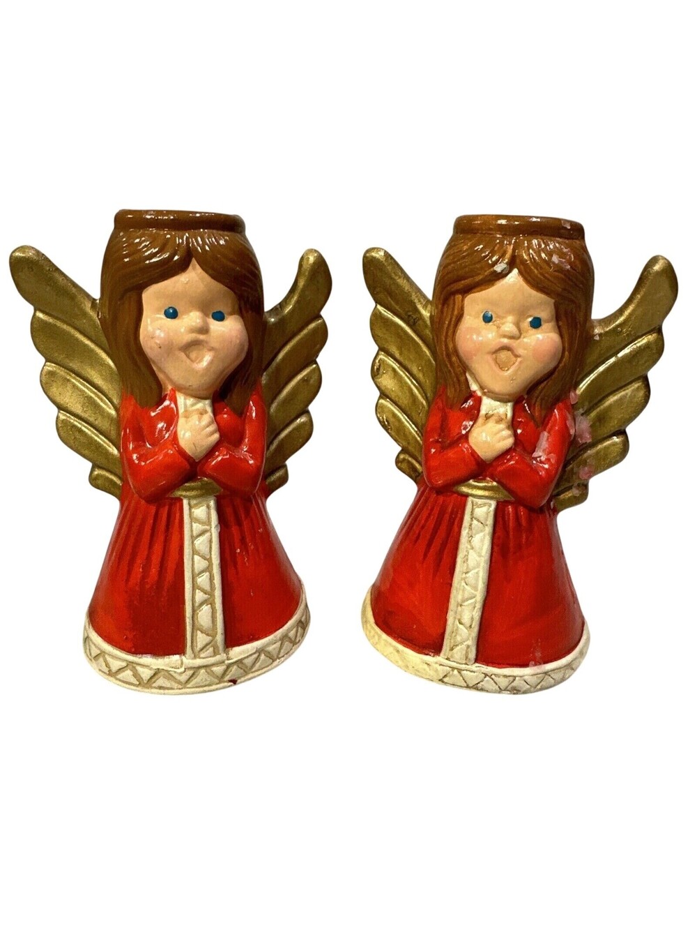 Angel Caroler Taper Candle Holder Set 5" Kitsch Whimsy LENOX Japan Holiday